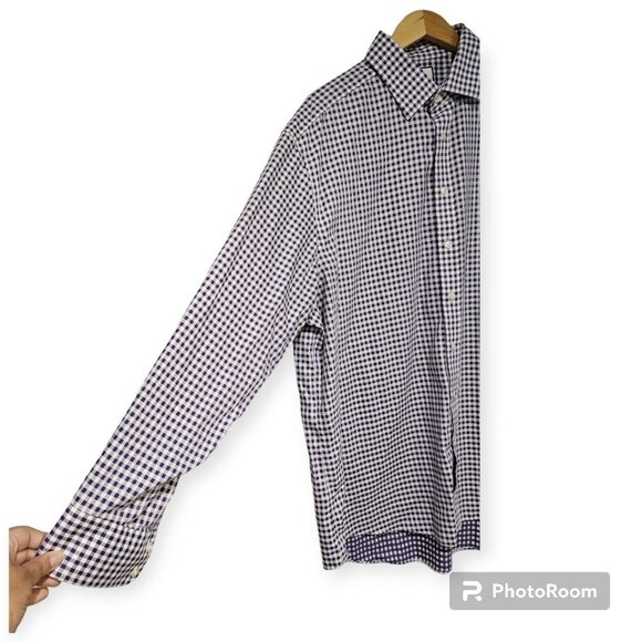 Charles Tyrwhitt Purple And White Gingham Button Down Non Iron Collared Shirt... - Picture 3 of 5